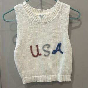 Le Lis Cream Knit Tank with USA Design